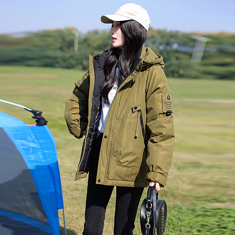 實拍鴨鴨 衝鋒衣2023冬新款棉服短款女戶外男女情侶款寬鬆棉衣外