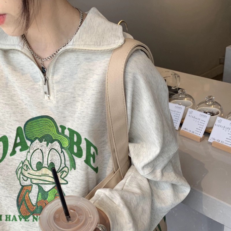 380g食毛華棉長袖衛衣女美式復古拉鏈秋冬寬鬆大碼中長款韓版上衣