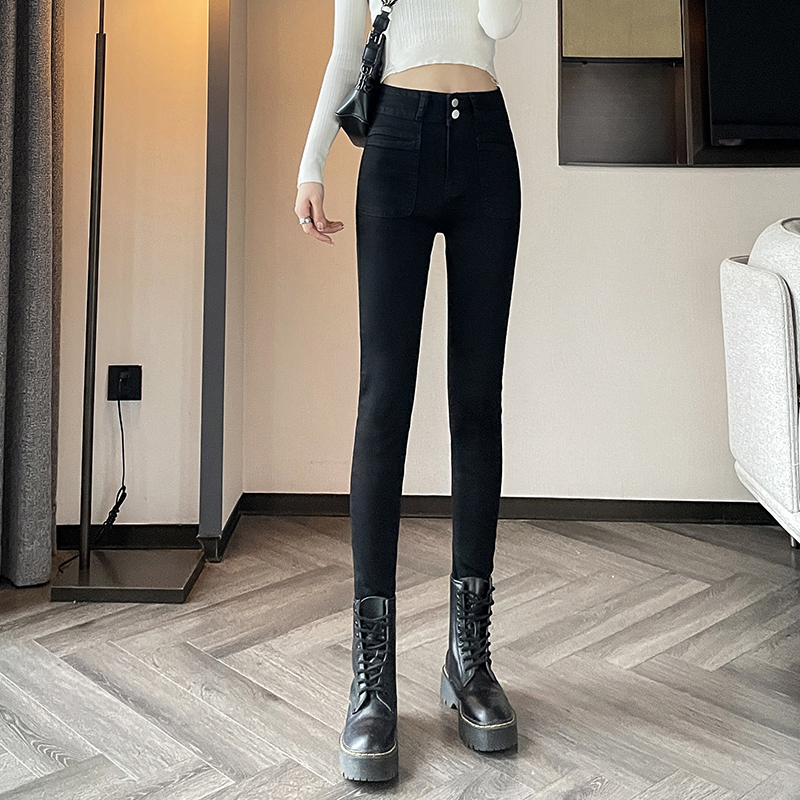 實拍2023秋季時尚潮流修身顯瘦鉛筆小腳美式復古牛仔褲女