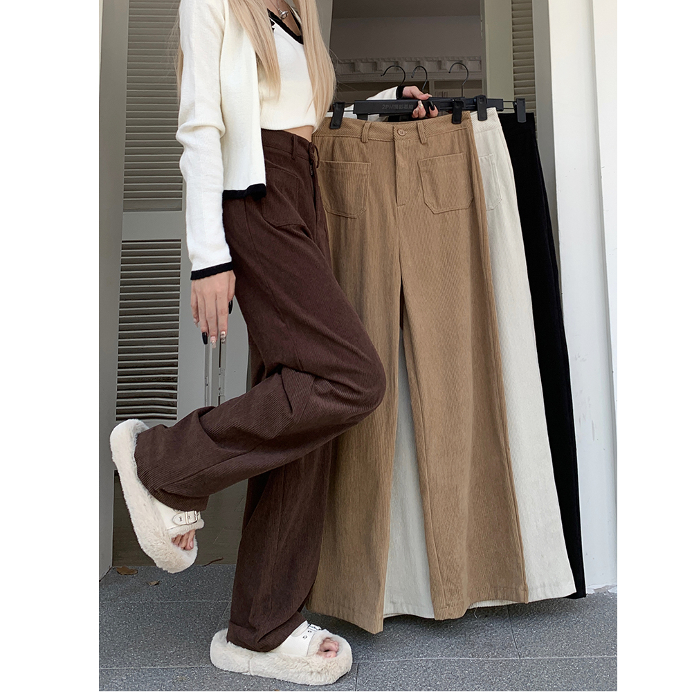 2023 New Corduroy Straight Pants Slim Versatile Thickened Pants Brown Casual Pants Wide Leg Women's Clothing