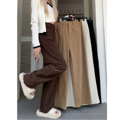 2023 New Corduroy Straight Pants Slim Versatile Thickened Pants Brown Casual Pants Wide Leg Women's Clothing