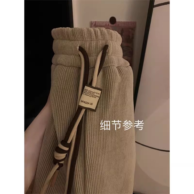 原版六片褲 歐棉絨加絨 加絨燈芯絨休閒褲女秋季韓版高腰束腳長褲