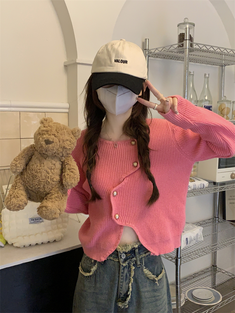 實拍 冬季新款韓版不規則設計感百搭休閒毛衣上衣外套女