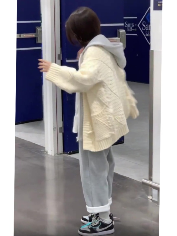 假兩件連帽毛衣開衫外套女秋冬季寬鬆外穿慵懶風奶fufu針織衫加厚