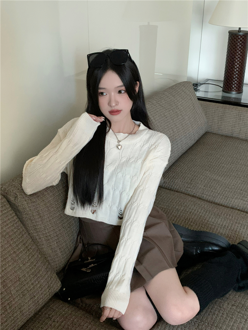 實拍寬鬆圓領毛衣女秋冬新款小個子慵懶風針織衫內搭打底上衣