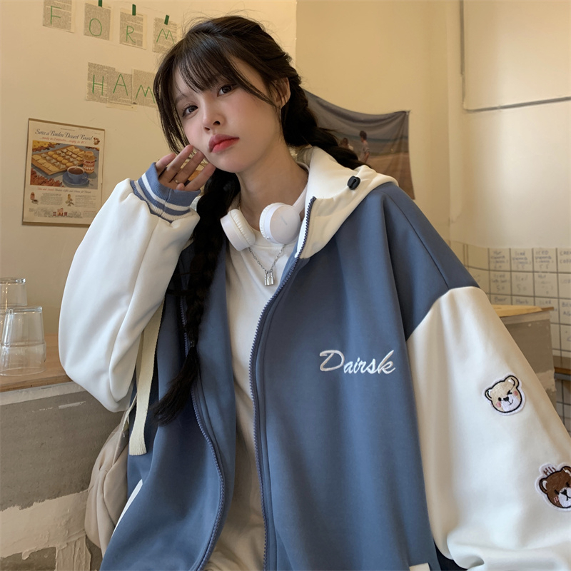 春秋季2023新款韓版寬鬆學生加絨加厚棒球服外套連帽衛衣女潮ins