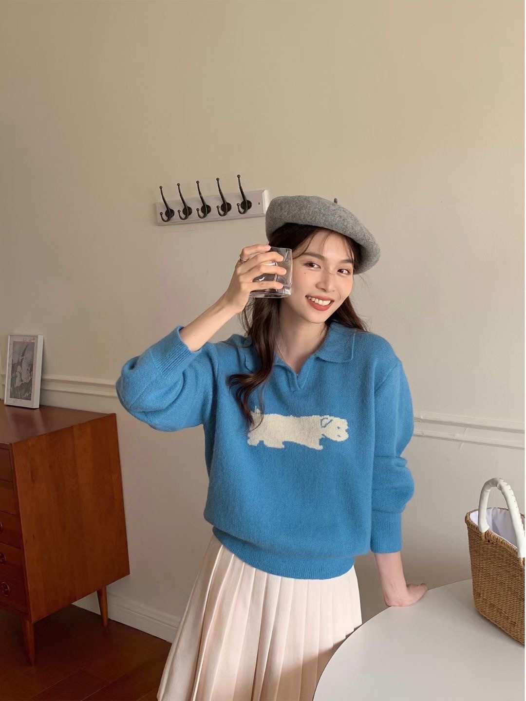 北歐時刻/小翻領設計 polo領毛衣女小眾慵懶風外套秋季新款