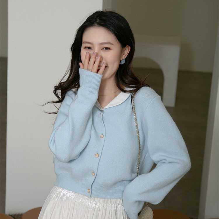春秋季新款小香風針織開衫短款百搭女士上衣時尚洋氣法式毛衣外套