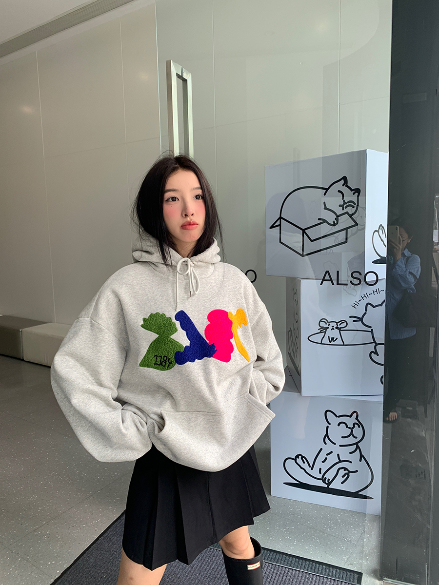 官圖華棉複合薄款310克/加絨410克秋冬裝衛衣女印花