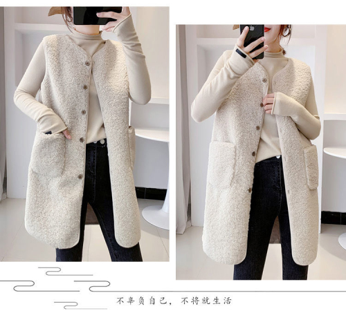 Long vest for women in autumn and winter, mid-length imitation lamb hair vest, fashionable new style, versatile and versatile, women's coat