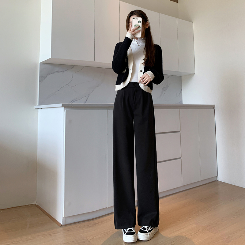 實拍 380克星空呢 闊腿褲女秋冬新款高腰垂感呢子褲休閒褲子