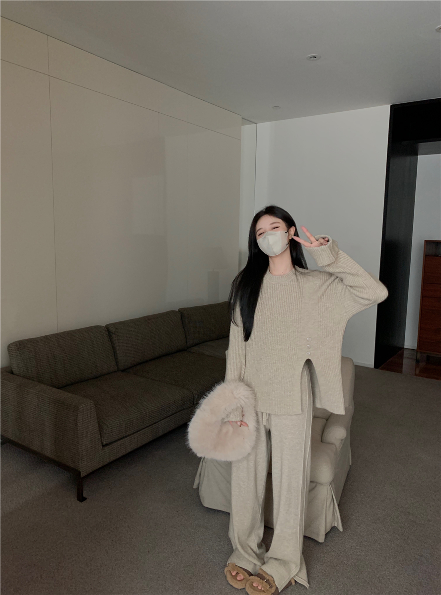 實拍  針織毛衣褲子兩件套女裝秋冬休閒套裝
