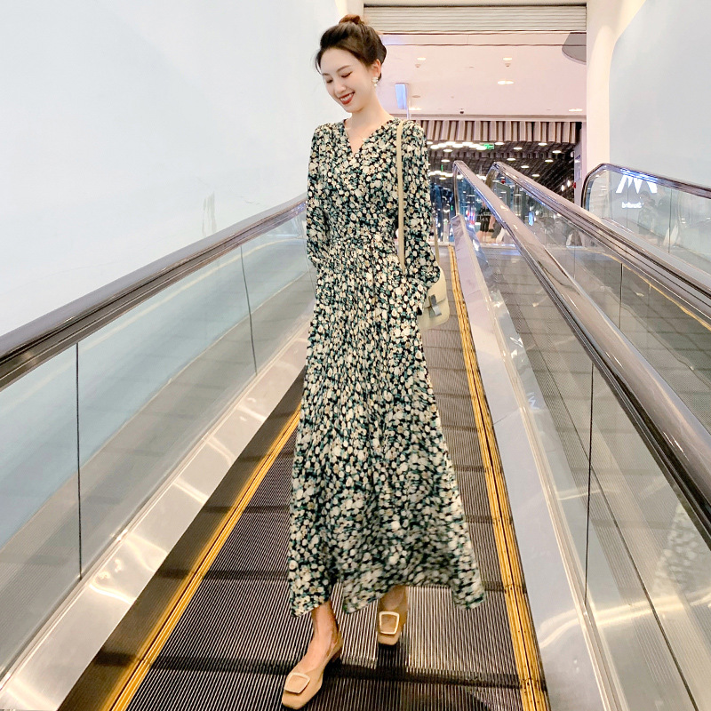 氣質新款辣媽韓版跨境開叉辣妹連衣裙歐美新品長袖顯瘦法式法式復