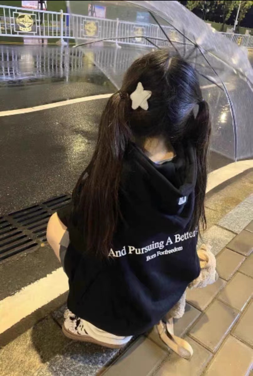 食毛華棉複合銀狐絨400克秋冬薄款·厚款連帽印花衛衣女潮
