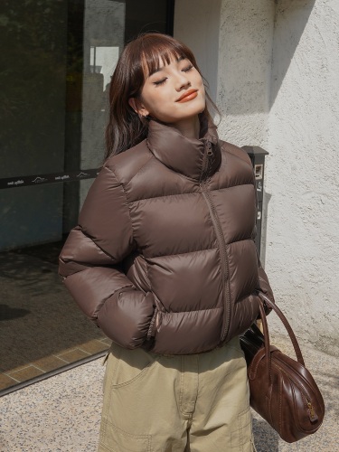 咖色立领服女短款小个子冬季韩版加厚面包服外套