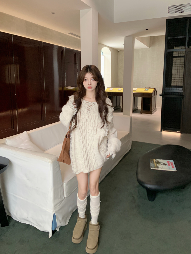 實拍 慵懶欲系乖妹設計感小眾破洞編帶毛衣女寬鬆針織上衣