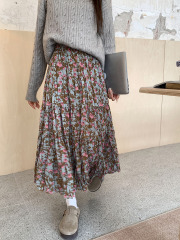 Real shot~ Autumn and winter new Korean style floral high waist long skirt slimming big skirt with sweater in winter 