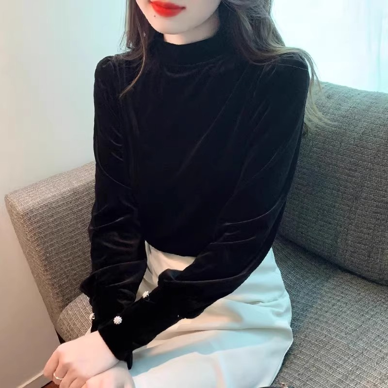 原版做工法式復古女秋裝2023新款設計感小眾正肩半高領長袖上衣