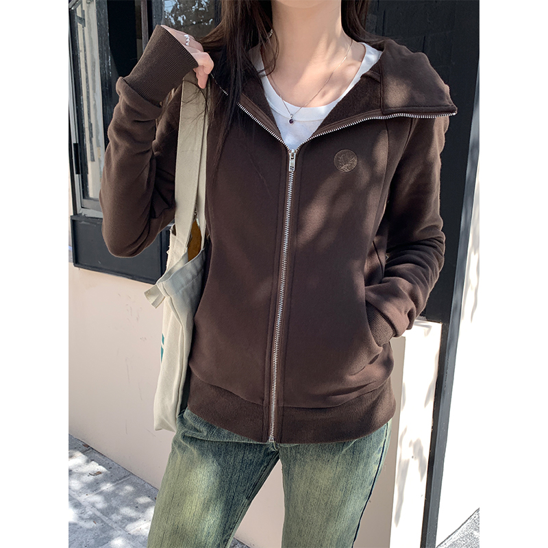 實拍美式復古修身連帽衛衣女秋冬2023新款純欲風加絨運動瑜伽外套
