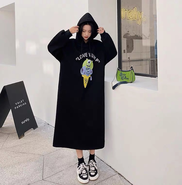 250 large sweatshirt double hood slit winter Korean style lazy style sweatshirt skirt for women