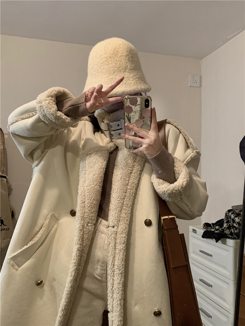 Real shot of new lamb wool coat for women, fur all-in-one coat, mid-length, high-end, loose cotton coat, thickened