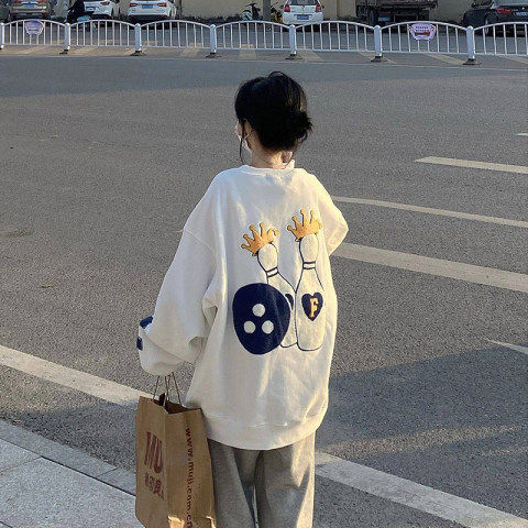 6535魚鱗時尚超火發泡印花長袖衛衣女學生寬鬆休閒百搭上衣潮