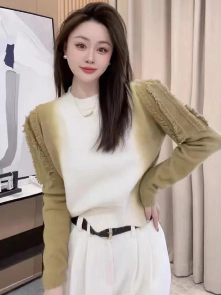 短款撞色毛衣針織衫女秋季2023新款漂亮寬鬆內搭打底衫長袖上衣女