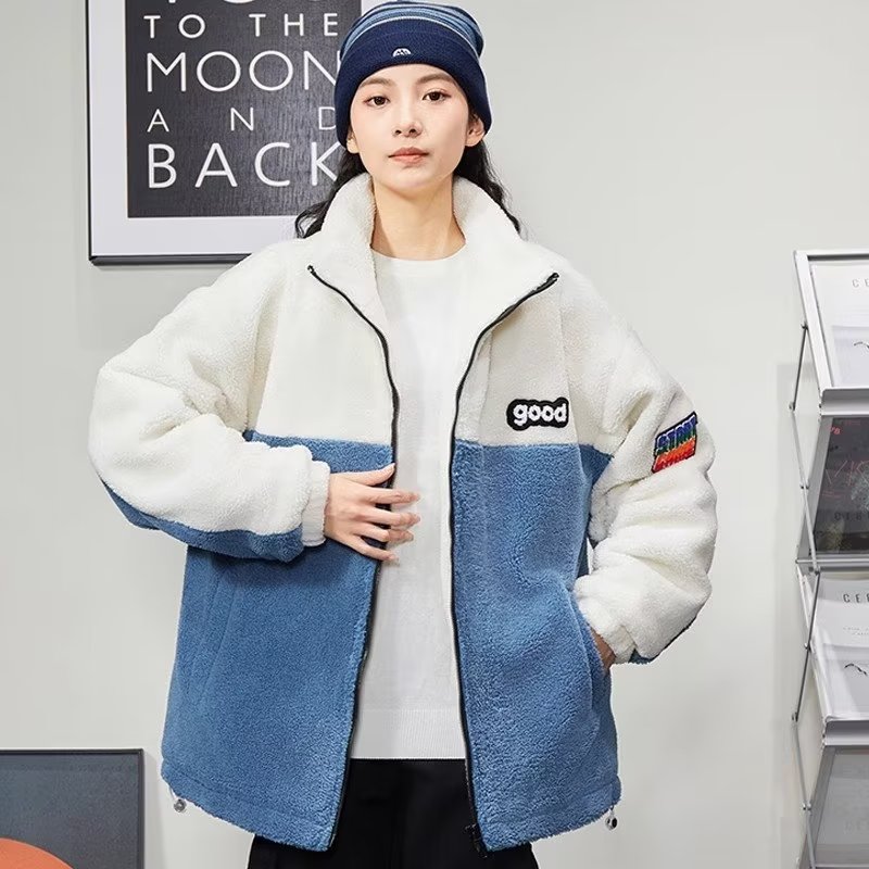 Stand collar lamb wool coat for women autumn and winter new polar fleece junior high school and high school student couple lamb wool cotton coat