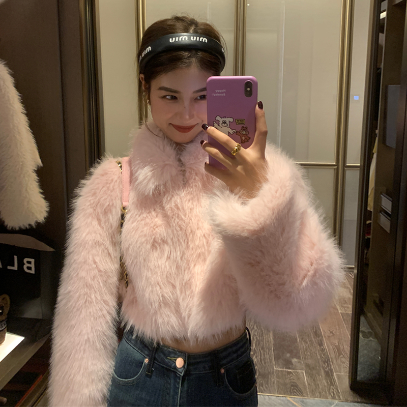 Jinyu Huahua eco-friendly fur coat for women 2023 new autumn and winter short warm little pink fur coat