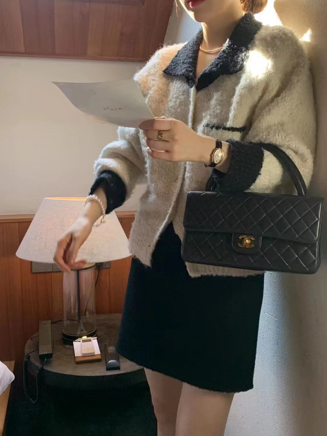小香風polo領毛衣開衫女外套秋冬新款圈圈紗短款寬鬆慵懶風上衣