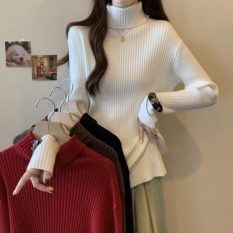 實拍大碼女裝2023秋冬新款設計感高領毛衣韓版顯瘦遮肉針織打底衫