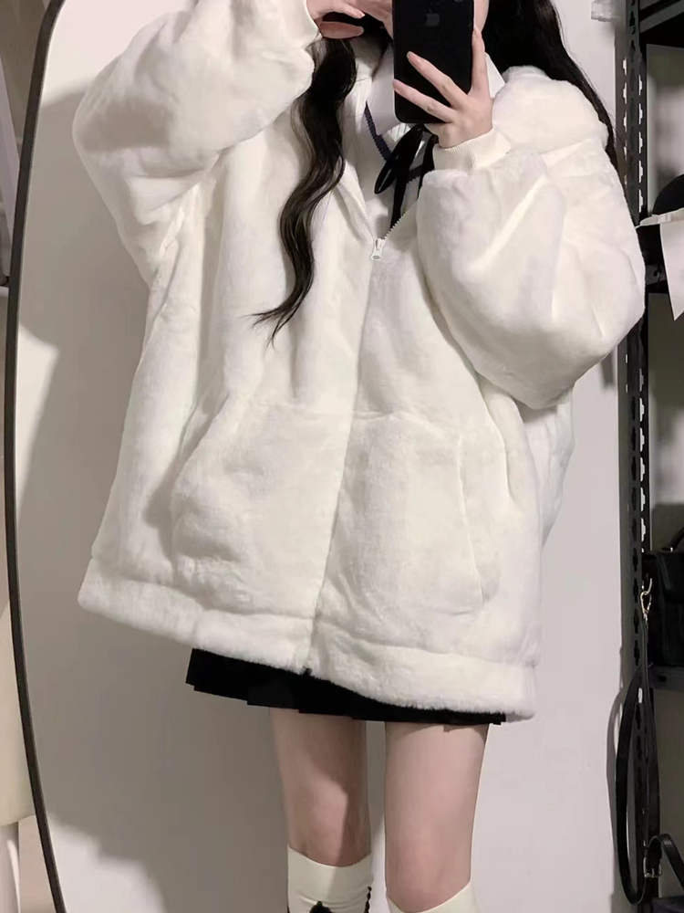 500g super soft~furry~rabbit plush~coat women's double layer cloth winter lamb cute and comfortable cotton coat