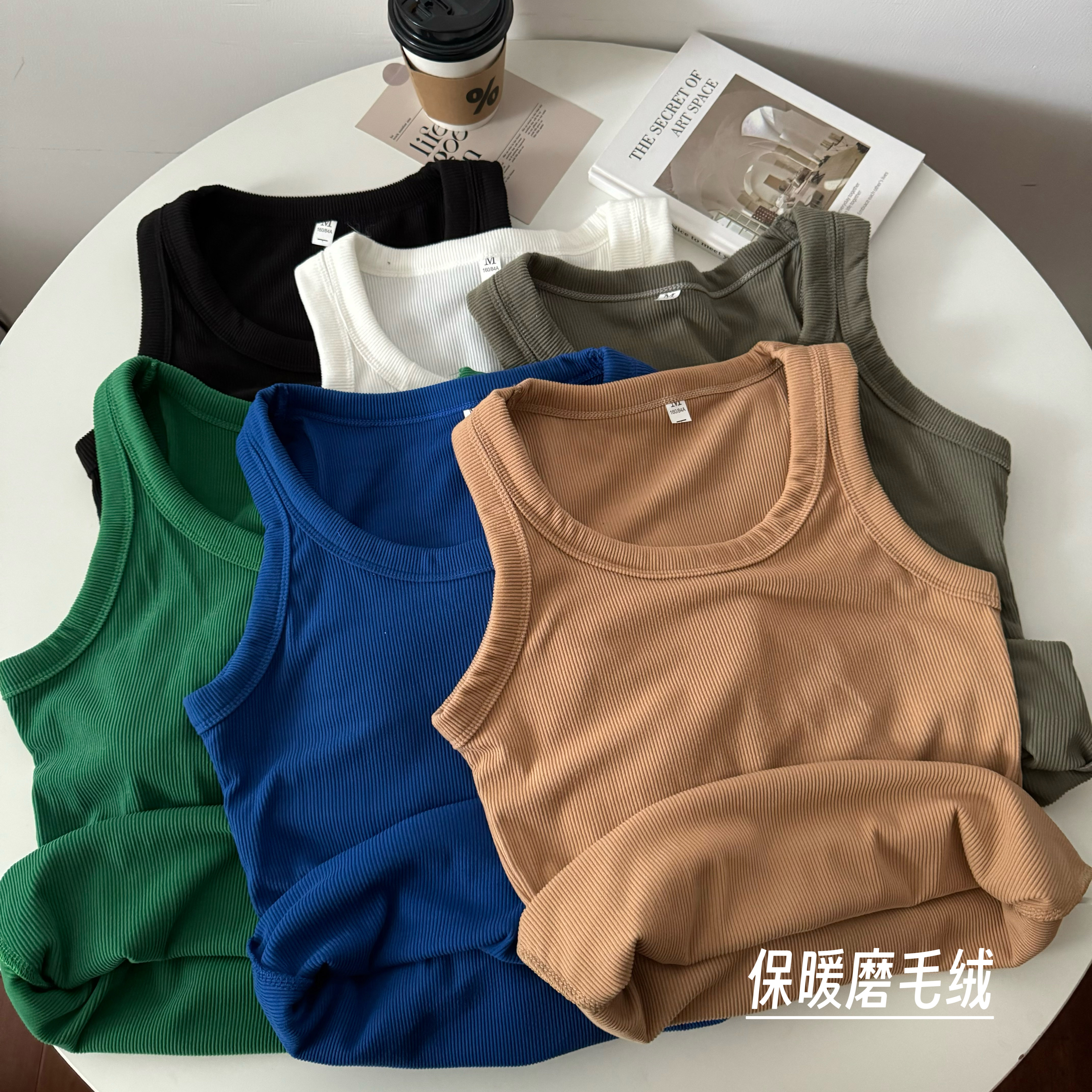 實拍秋冬韓版百搭磨毛加厚保暖無袖背心修身顯瘦打底上衣