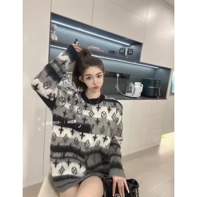韓國東大門秋冬新款韓系洋氣套頭提花慵懶風寬鬆大碼百搭毛衣