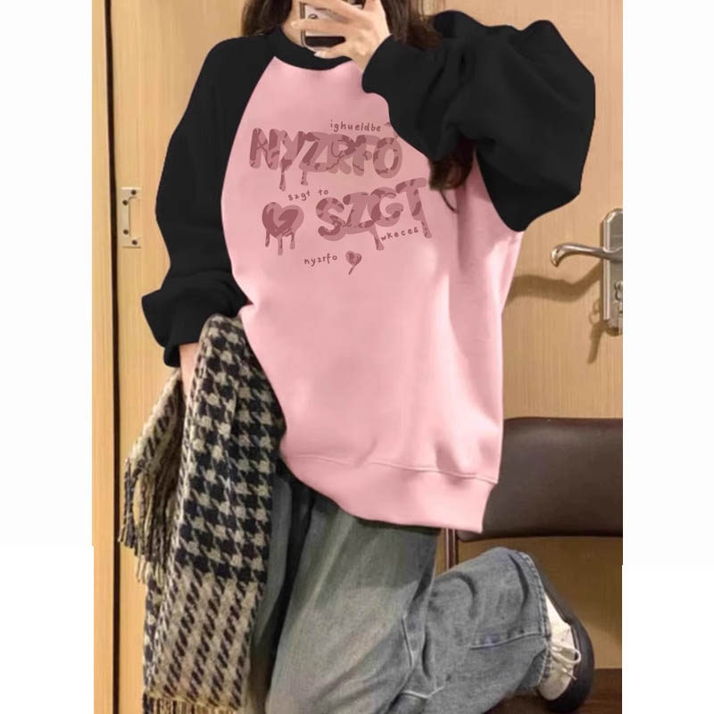 Original workmanship round neck sweatshirt for women autumn 2023 new loose niche design raglan sleeves lazy style top