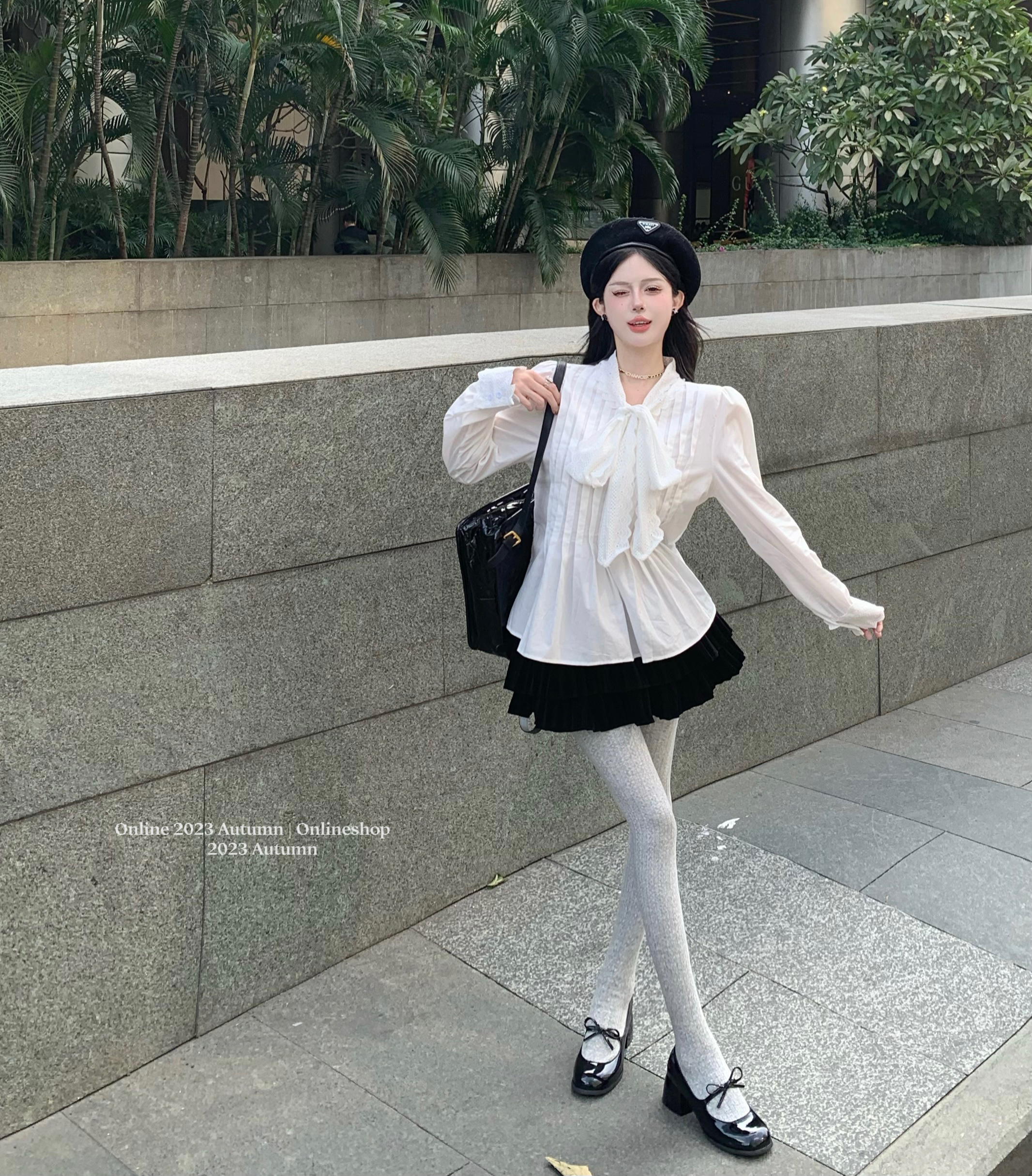 實拍 宮廷風襯衫女秋季內搭打底衫設計感小眾長袖蝴蝶結上衣
