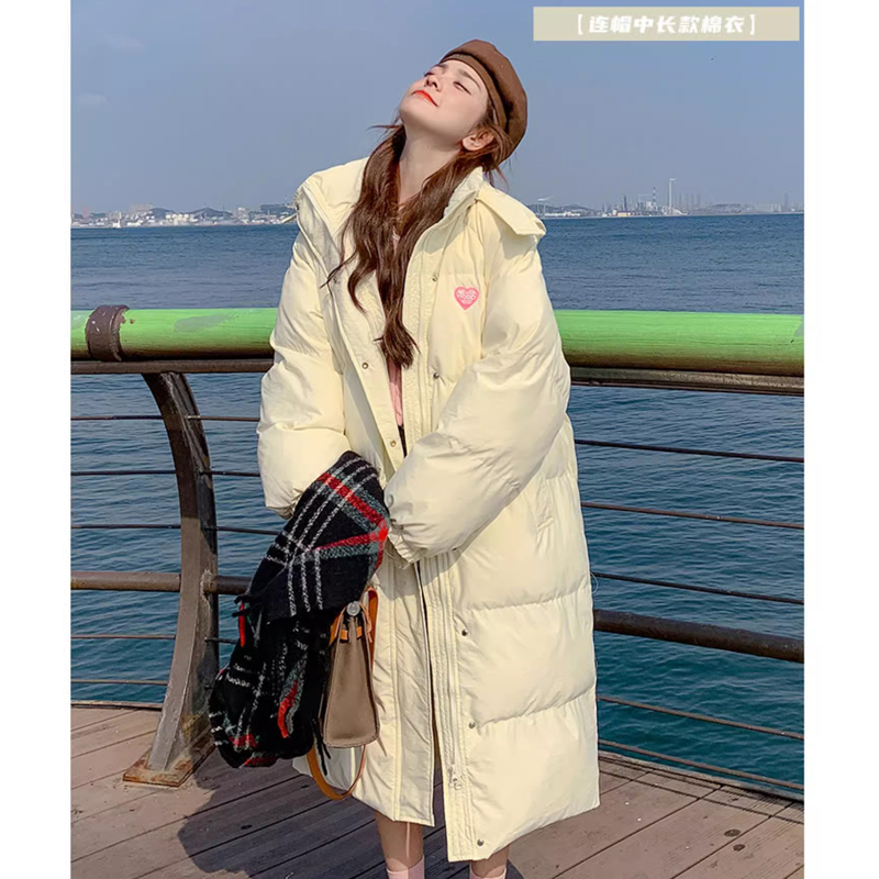 奶呼呼愛心韓系2023新款羽絨棉服中長款寬鬆時尚麵包服棉衣外套