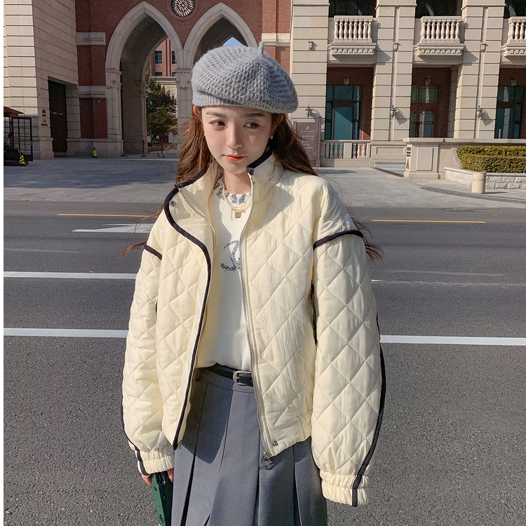 Diamond hemmed cotton coat for women winter Korean college style oversize thickened cotton coat