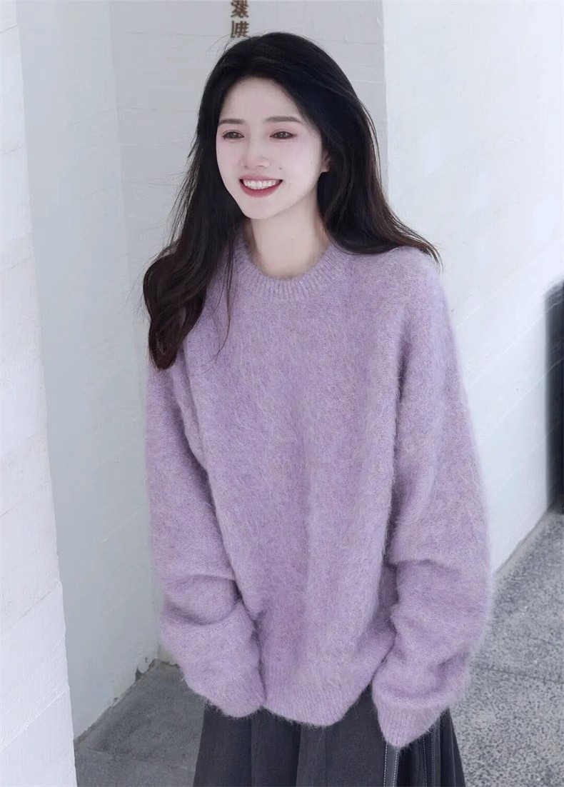 慵懶風軟糯紫色毛衣女秋冬季2023新款高級感小眾設計感小個子秋裝