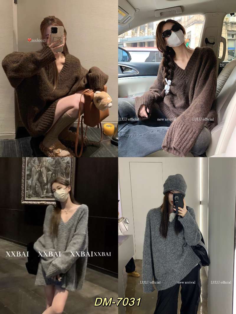 毛衣女秋冬2023新款寬鬆v領套頭加厚慵懶風外穿針織上衣