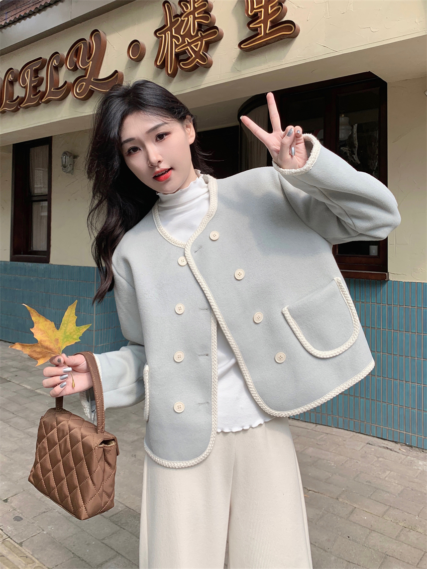 實拍 小香風毛呢外套女秋季新款流行寬鬆兩件套裝小個子長袖上衣