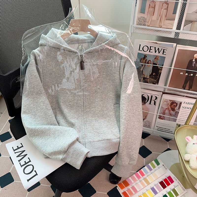 Real shot of Chinese cotton composite true super plus velvet thickening 400g sweatshirt women's hooded cardigan jacket warm top 200 pounds