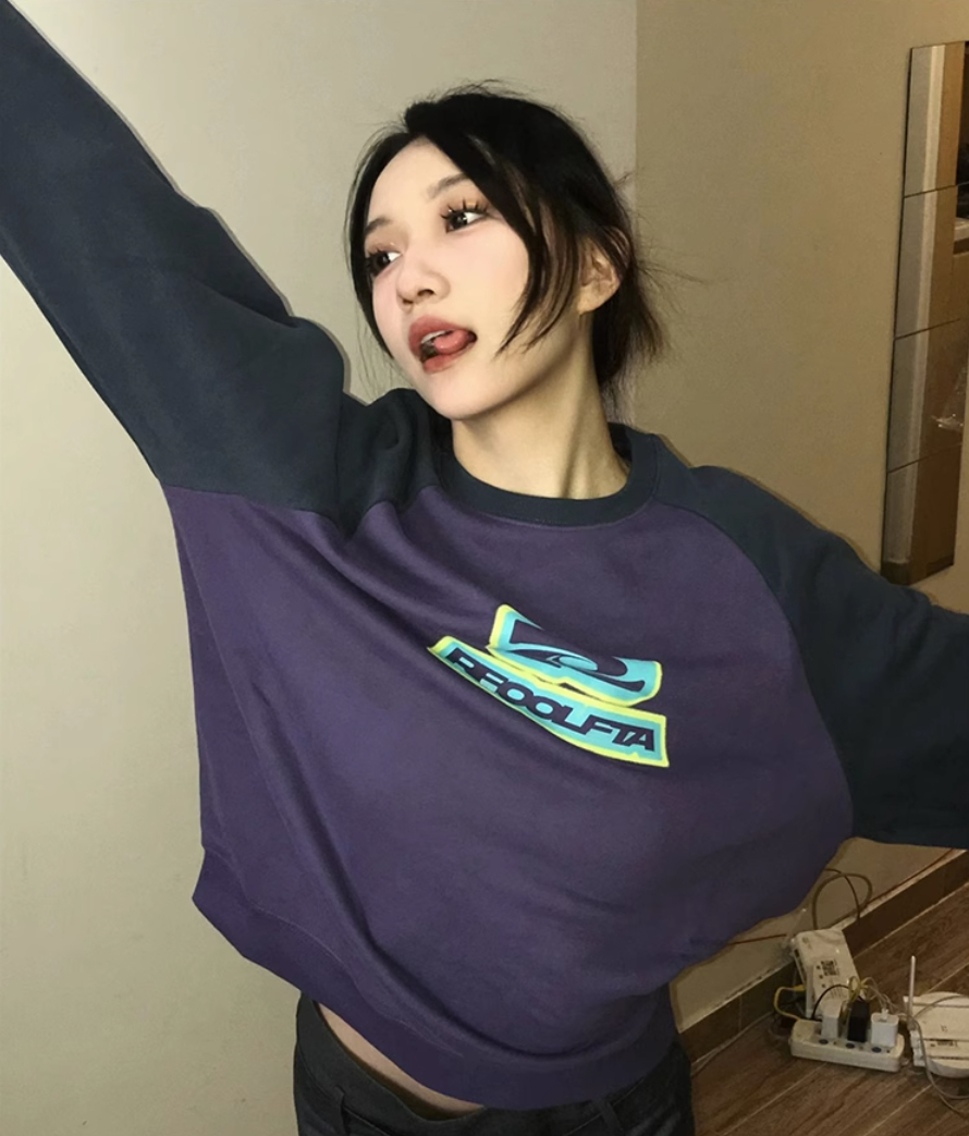 後包領不起球配棉螺口 棉華棉複合310剋薄款衛衣女圓領印花