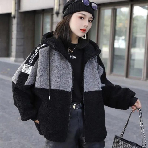 2023 autumn and winter new style wool one-piece coat for women loose plus velvet thickened granular velvet lamb plush outer wear fur