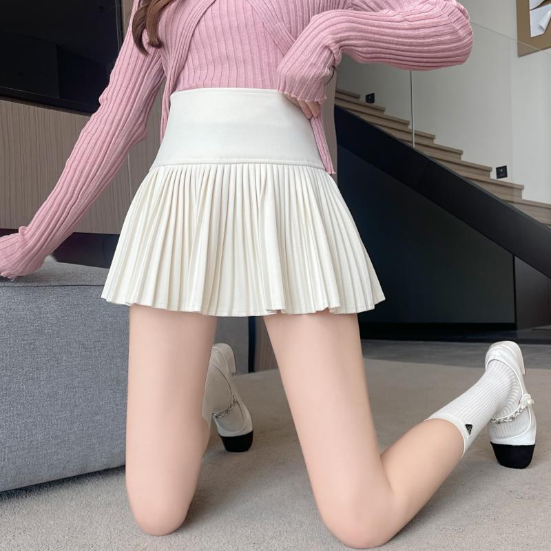 ****~實拍百褶毛呢半身裙高腰防走光a字短裙女秋冬