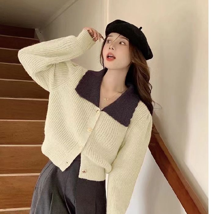 秋冬季新款設計感洋氣時尚短款針織開衫溫柔風外穿ins毛衣女鹿絨