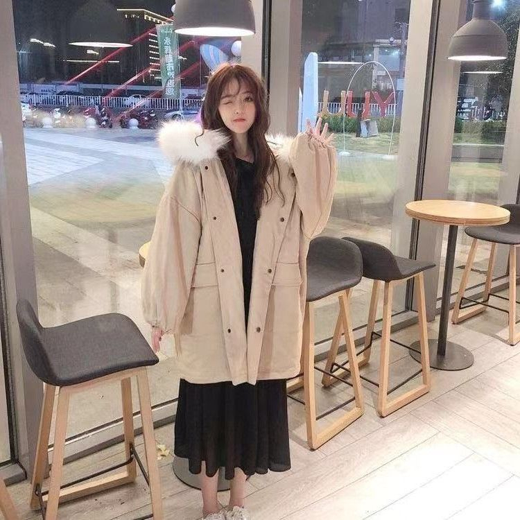 Jacket for women 2023 mid-length winter new Korean style loose big fur collar cotton coat and cotton coat for female students thickened work clothes