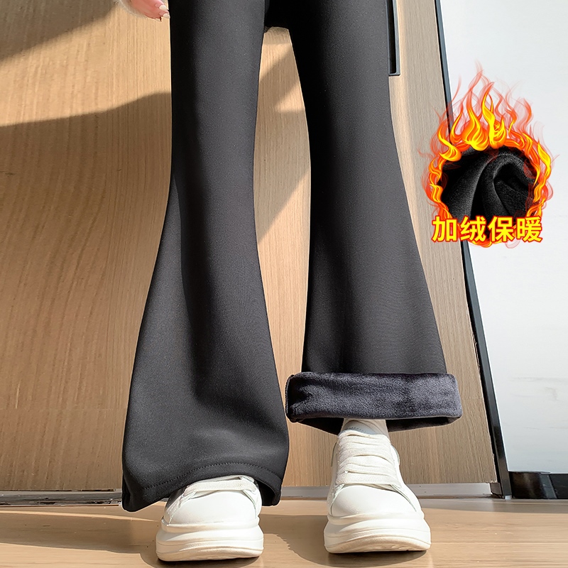 Real shot of velvet thickened suit boot-cut pants for women 2023 autumn and winter high-waist slim and drapey casual wide-leg pants for small people