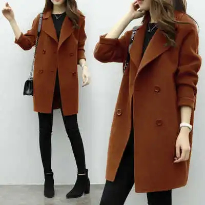 Autumn and winter woolen coats for women, mid-length Korean style large size woolen coats, loose and slim woolen coats for small people