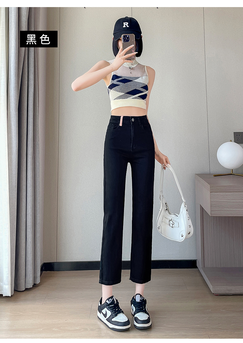 實拍2023秋季時尚高腰直筒煙管美式復古牛仔褲女
